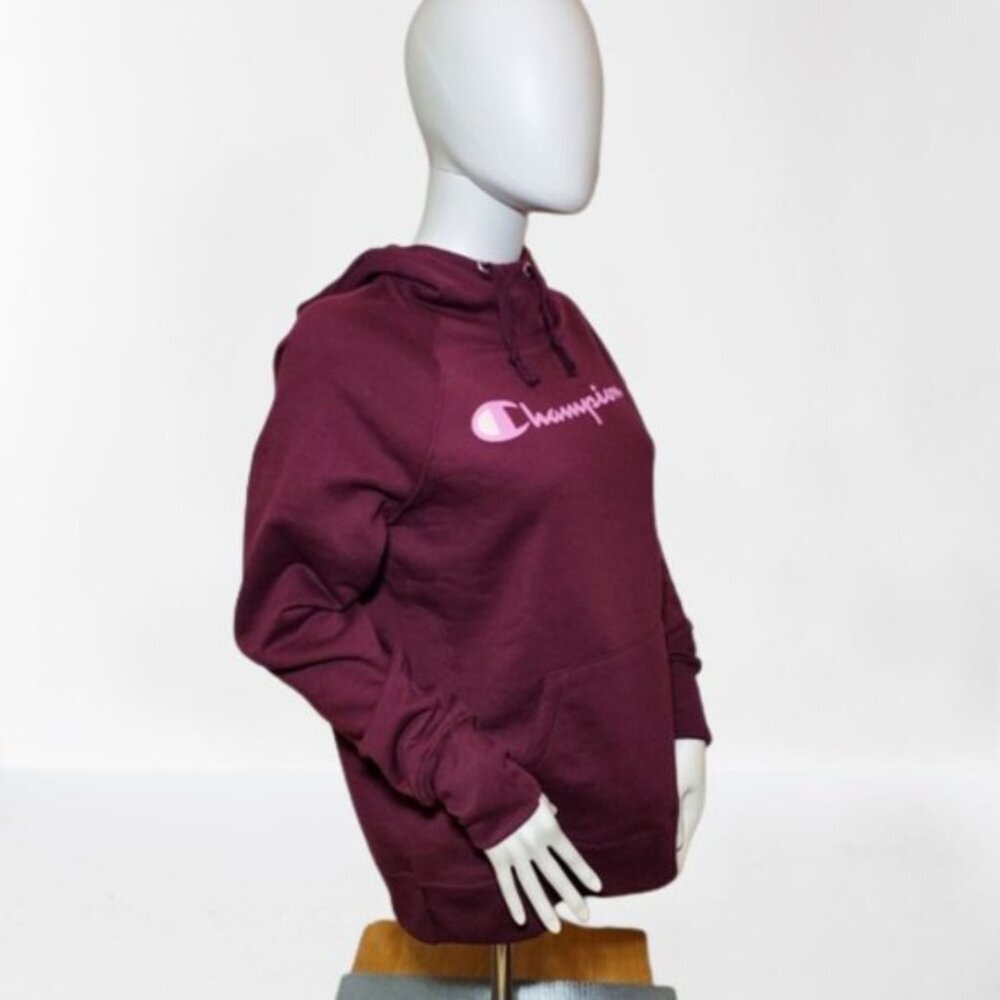 Champion Womens Hoodie Small Burgundy Logo Pullover Sweatshirt Casual - Picture 7 of 12